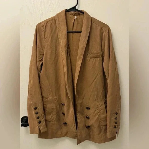 Free People Brown Blazer Jacket w Decorative Buttons Collared Neck - Picture 1 of 9